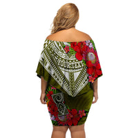 (Custom Personalised) Guam Chamorro Off Shoulder Short Dress Guaman Latte Stone Tropical Flowers Green Version LT14 - Polynesian Pride