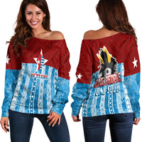 West Papua 60 Years OPM Morning Star with Polynesian Pattern Off Shoulder Sweater LT7 Cerulean - Polynesian Pride