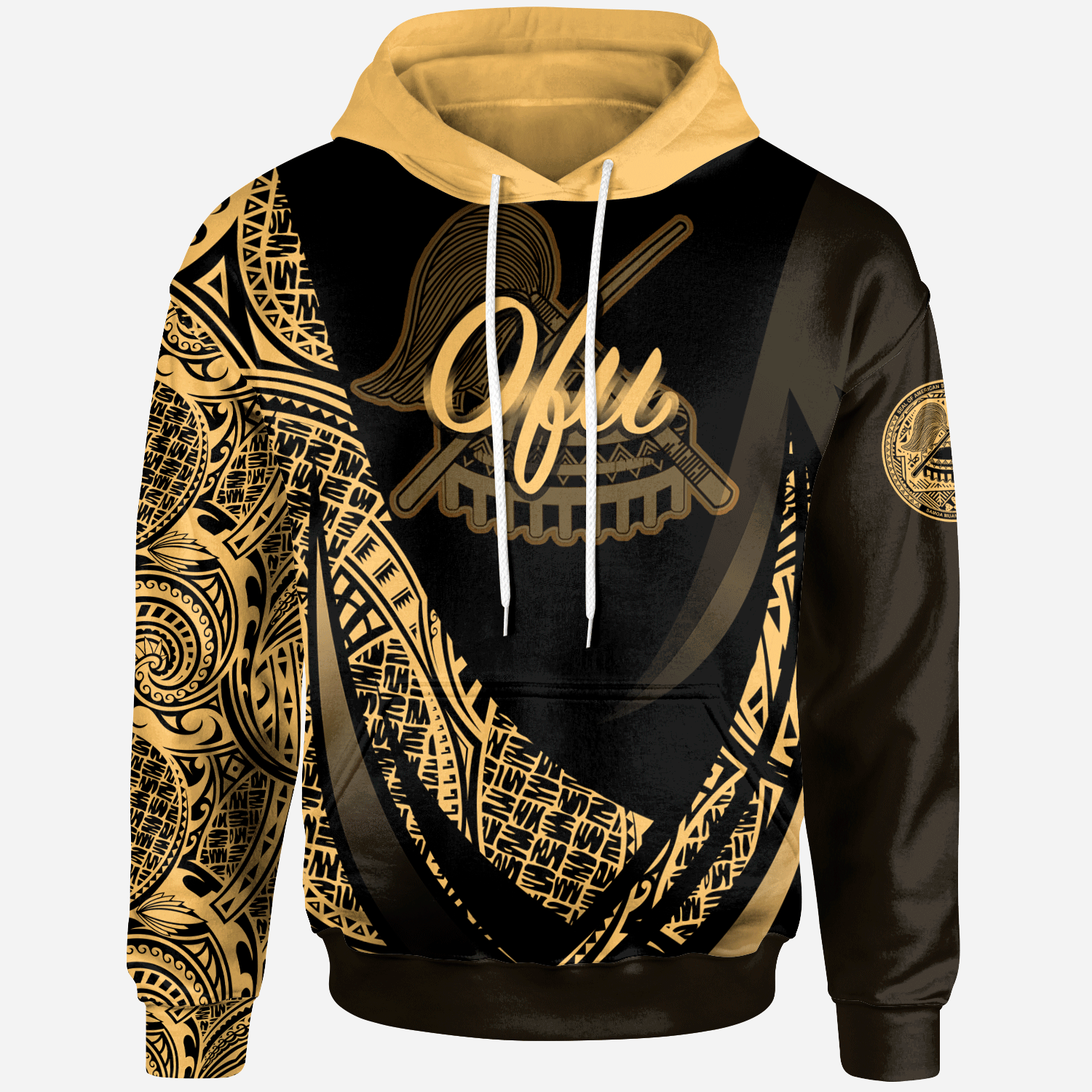 American Samoa Hoodie Manua ofu Polynesian Gold Patterns Sport Style Unisex Black - Polynesian Pride