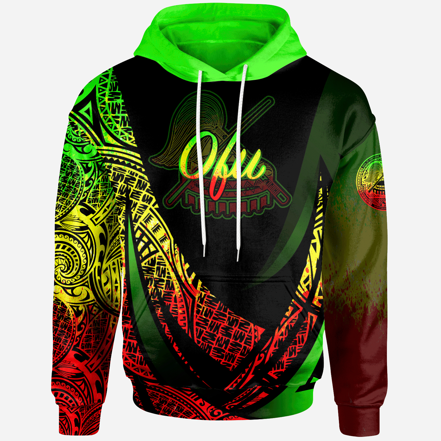 American Samoa Hoodie Manua ofu Polynesian Reggae Patterns Sport Style Unisex Black - Polynesian Pride