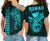 (Custom Personalised) Hawaii Cross Shoulder Shirt Kakau Kanaka Maoli Combine Polynesian Shark Ver.04 LT14 Female Turquoise - Polynesian Pride