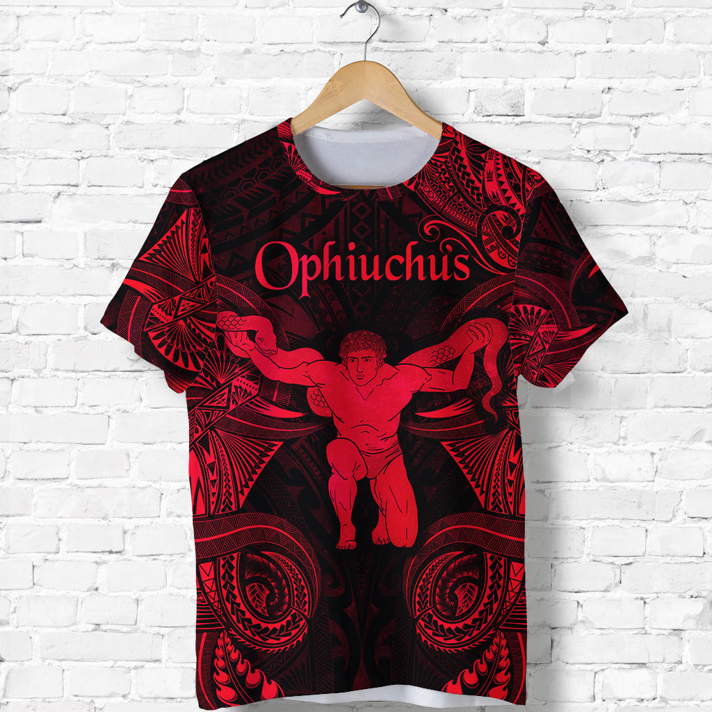 Custom Ophiuchus Zodiac Polynesian T Shirt Unique Style Red LT8 - Polynesian Pride