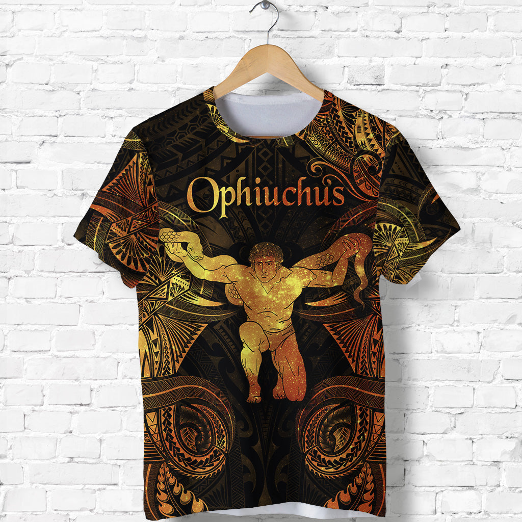 Custom Ophiuchus Zodiac Polynesian T Shirt Unique Style Gold LT8 - Polynesian Pride