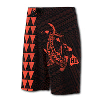Hawaii Kakau Polynesian Hammerhead Shark Map Board Shorts - Orange - Polynesian Pride