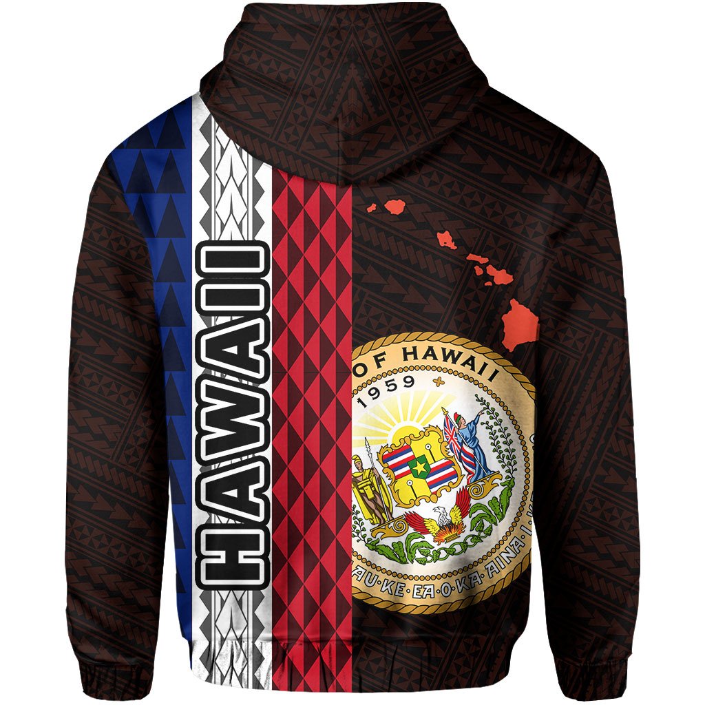 Polynesian Kakau Hawaii Flag Seal of Hawaii Zip Hoodie Orange - Polynesian Pride