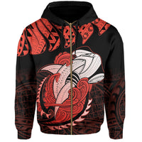 Hawaii Polynesian Aumakua Hammerhead Shark Hoodie Zip Cloud Style Orange - Polynesian Pride