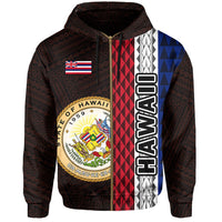 Polynesian Kakau Hawaii Flag Seal of Hawaii Zip Hoodie Orange - Polynesian Pride