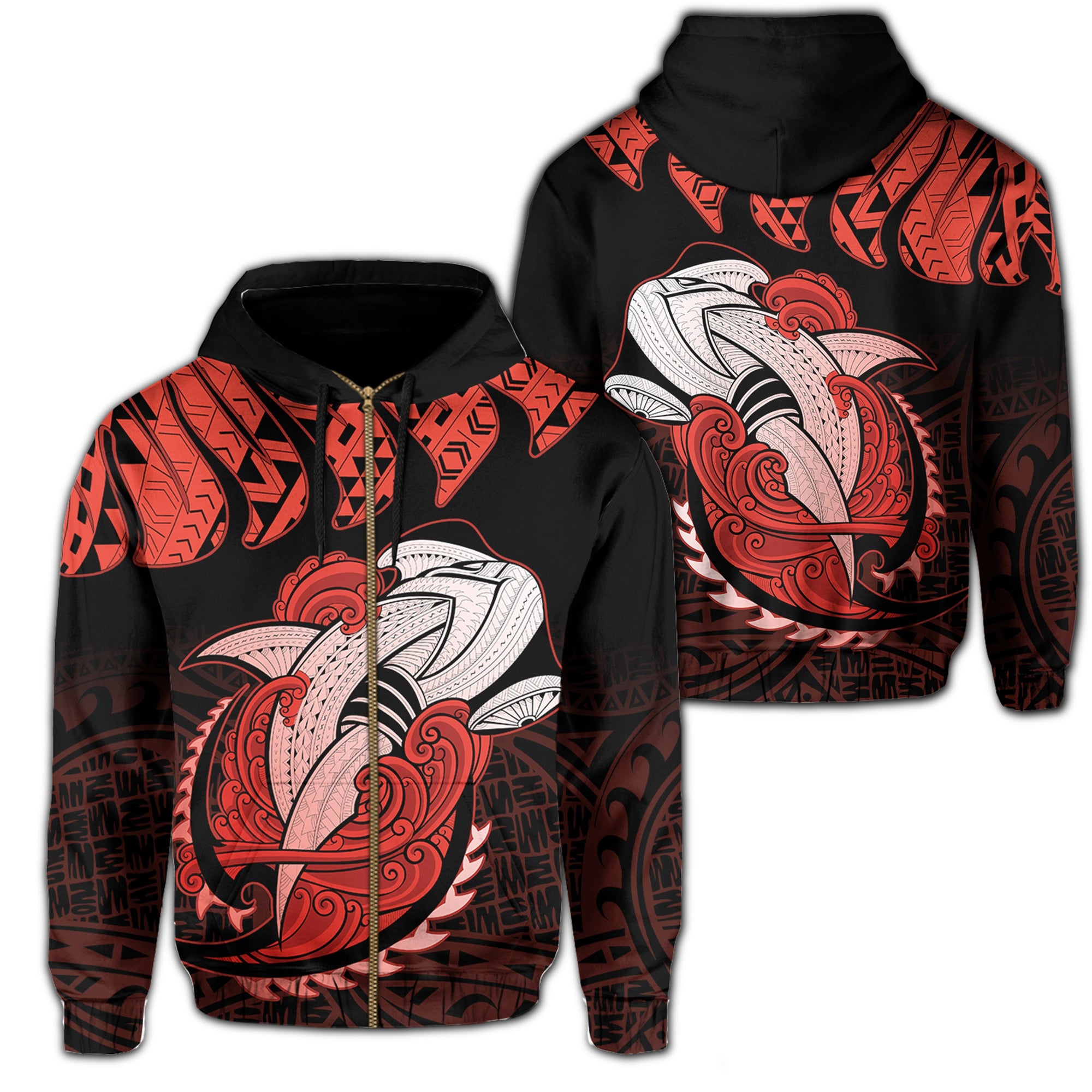 Hawaii Polynesian Aumakua Hammerhead Shark Hoodie Zip Cloud Style Orange Unisex Orange - Polynesian Pride