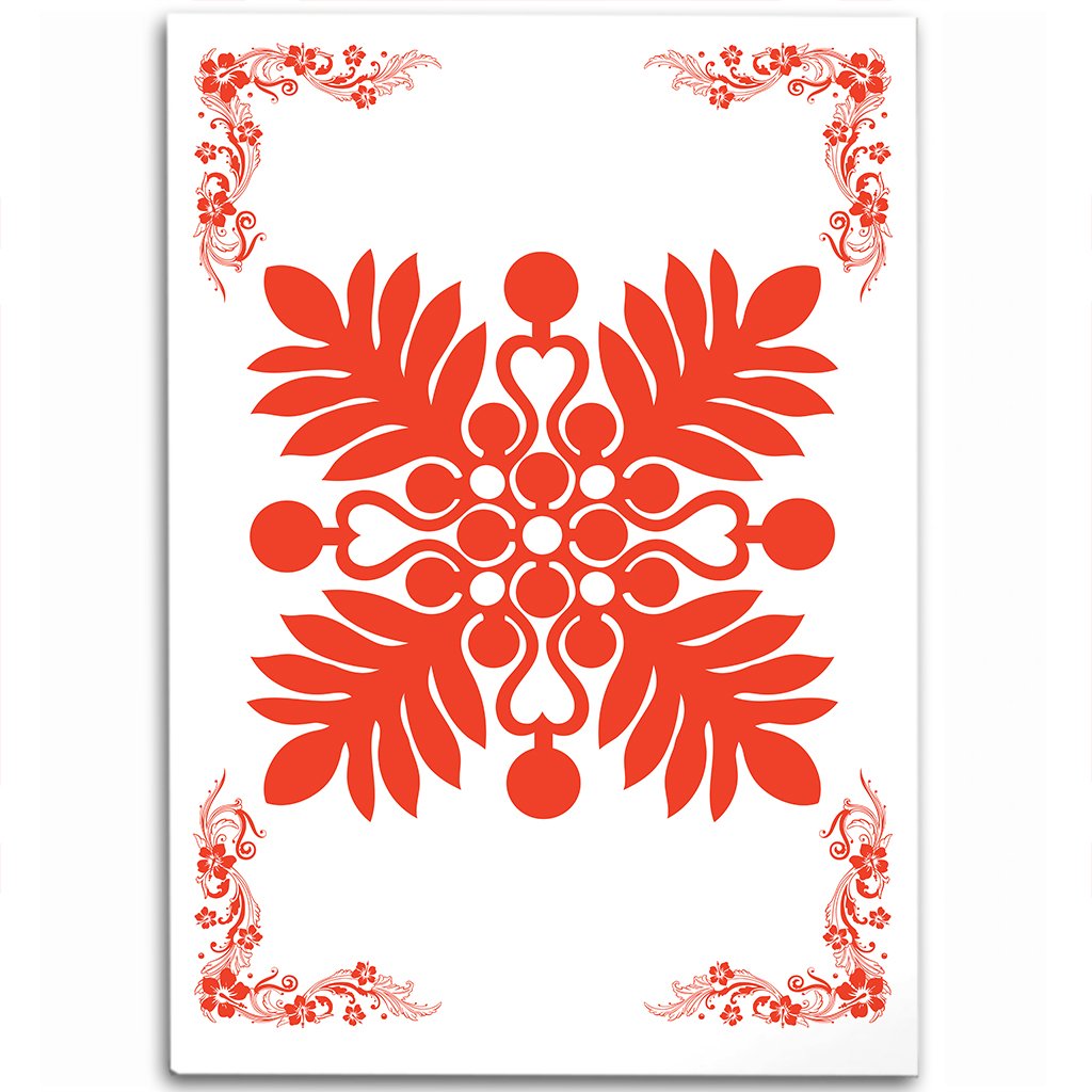 Hawaiian Quilt Maui Plant And Hibiscus Pattern Area Rug - Orange White - AH Orange - Polynesian Pride