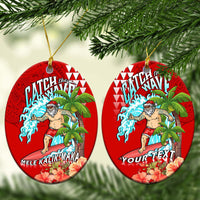 (Custom Personalised) Hawaii Mele Kalikimaka Christmas Ornaments Santa Claus Surfing Xmas Time LT9 - Polynesian Pride