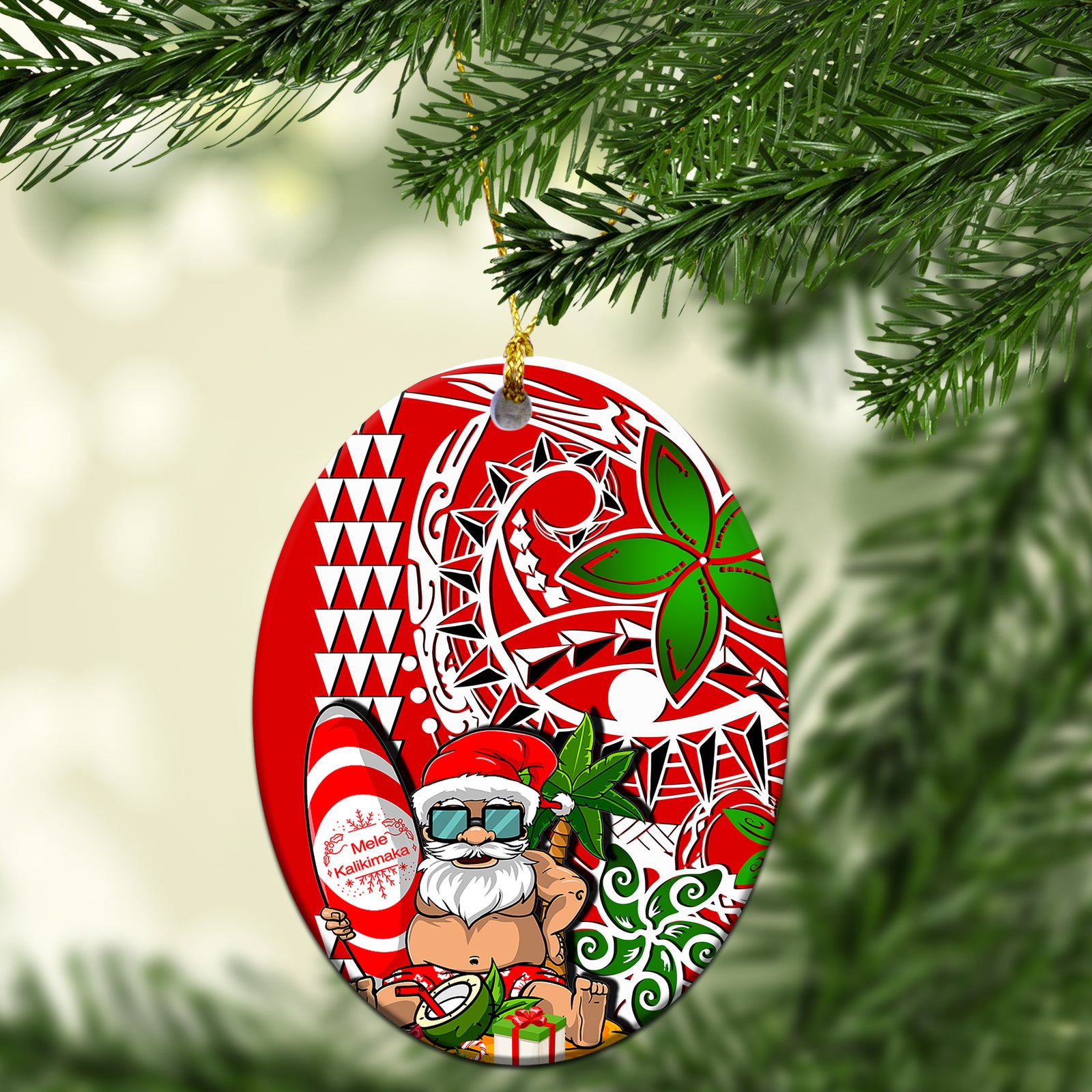 Hawaii Mele Kalikimaka Santa Claus Beach Ornament LT6 - Polynesian Pride