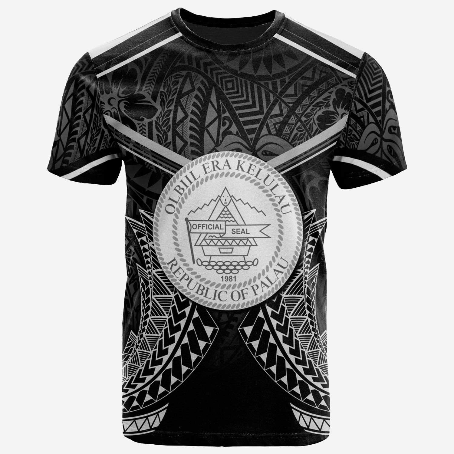 Palau T Shirt Palau Seal With White Line Style Unisex Black - Polynesian Pride