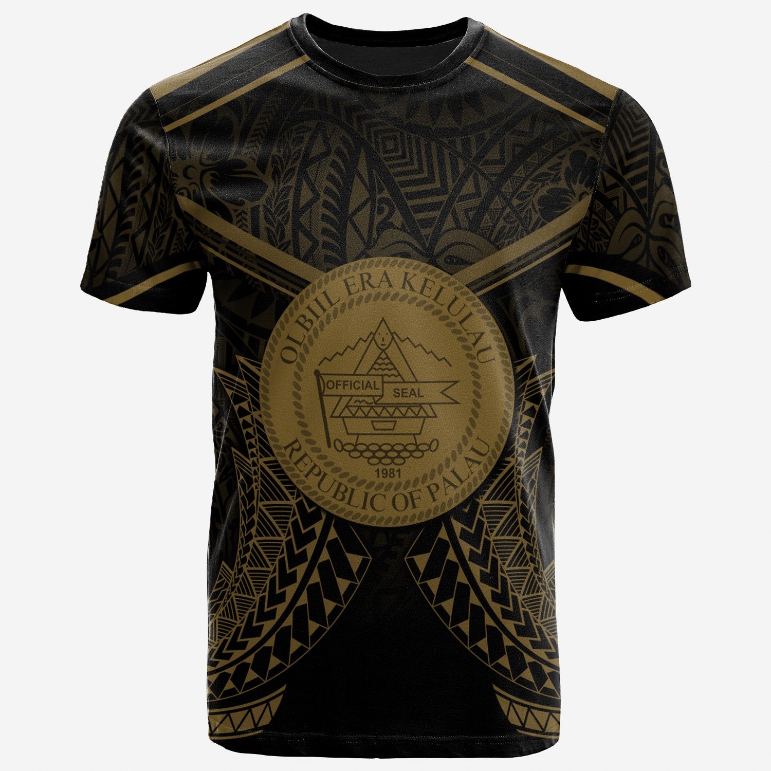 Palau T Shirt Palau Seal With Gold Line Style Unisex Black - Polynesian Pride