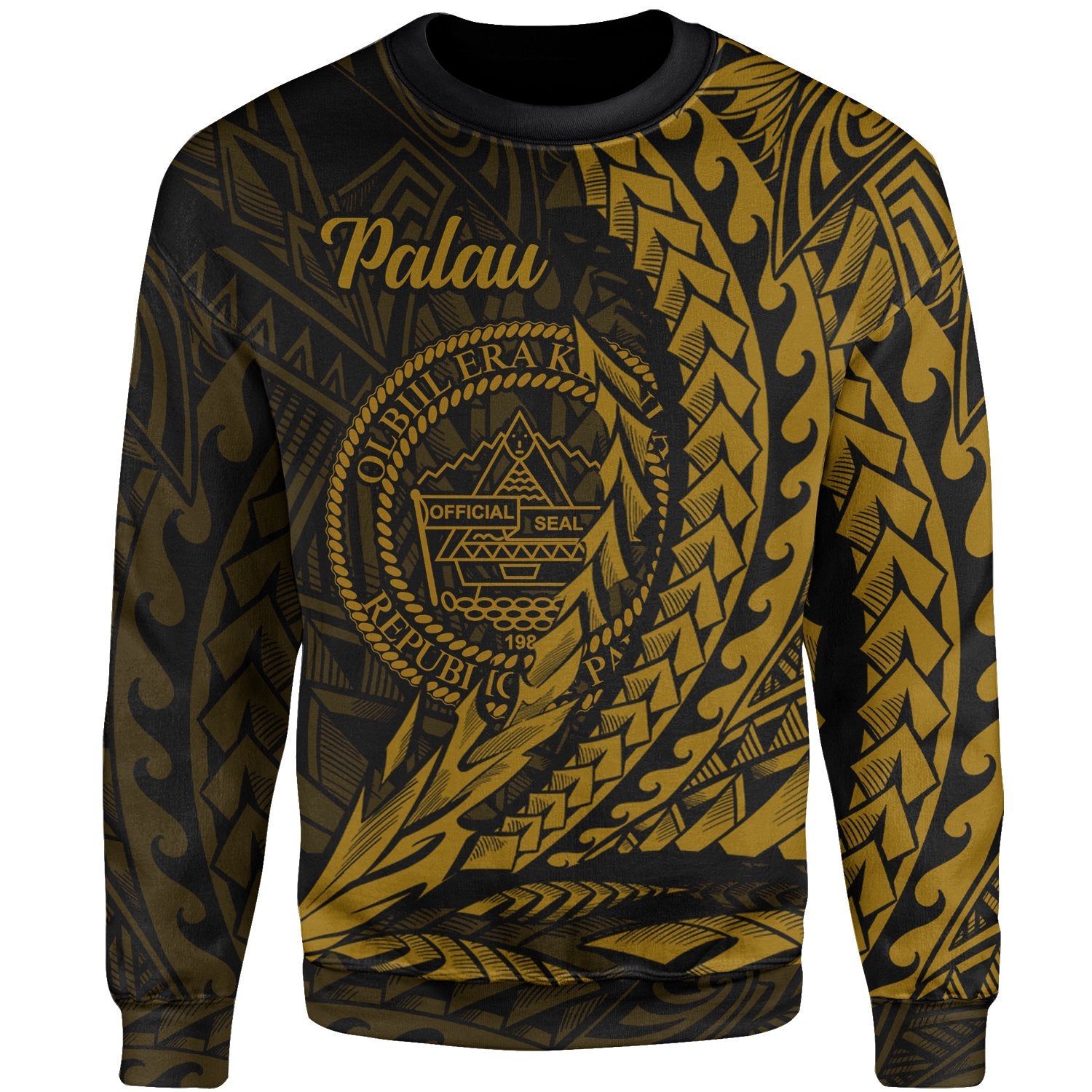 Palau Sweatshirt - Wings Style Gold Color Unisex Gold - Polynesian Pride