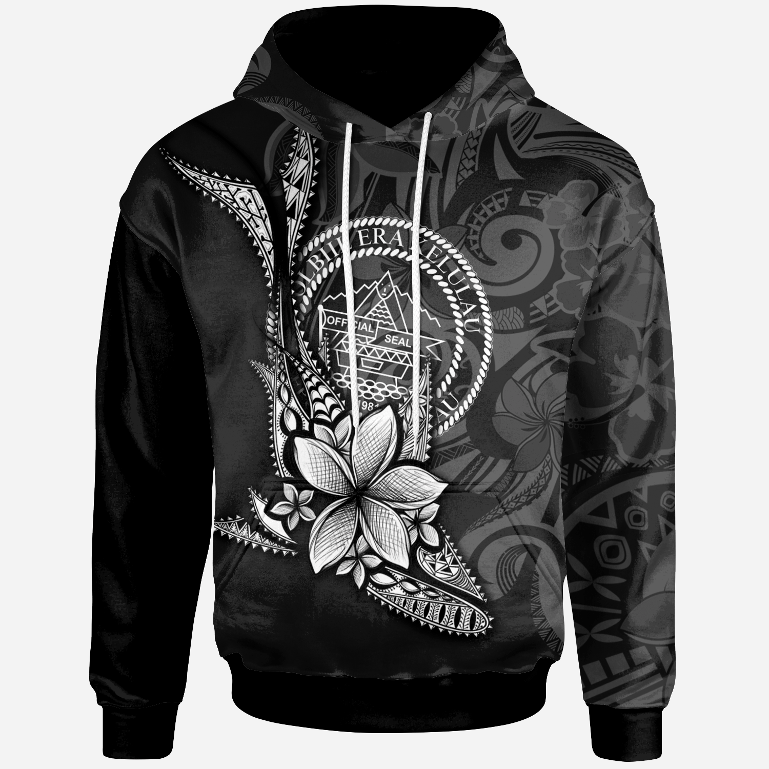 Palau Custom Hoodie Fish With Plumeria Flowers Style Unisex Black - Polynesian Pride