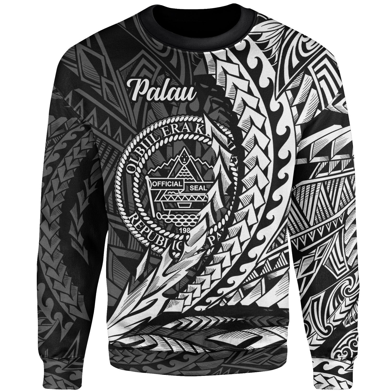 Palau Sweatshirt - Wings Style White Color Unisex Black - Polynesian Pride