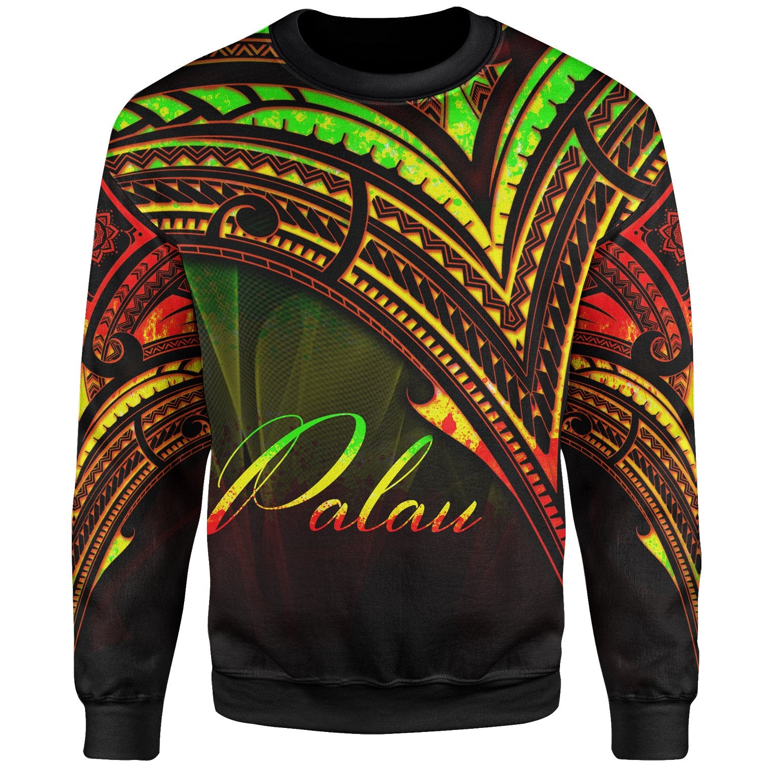 Palau Sweatshirt - Cross Style Reggae Color Unisex Black - Polynesian Pride