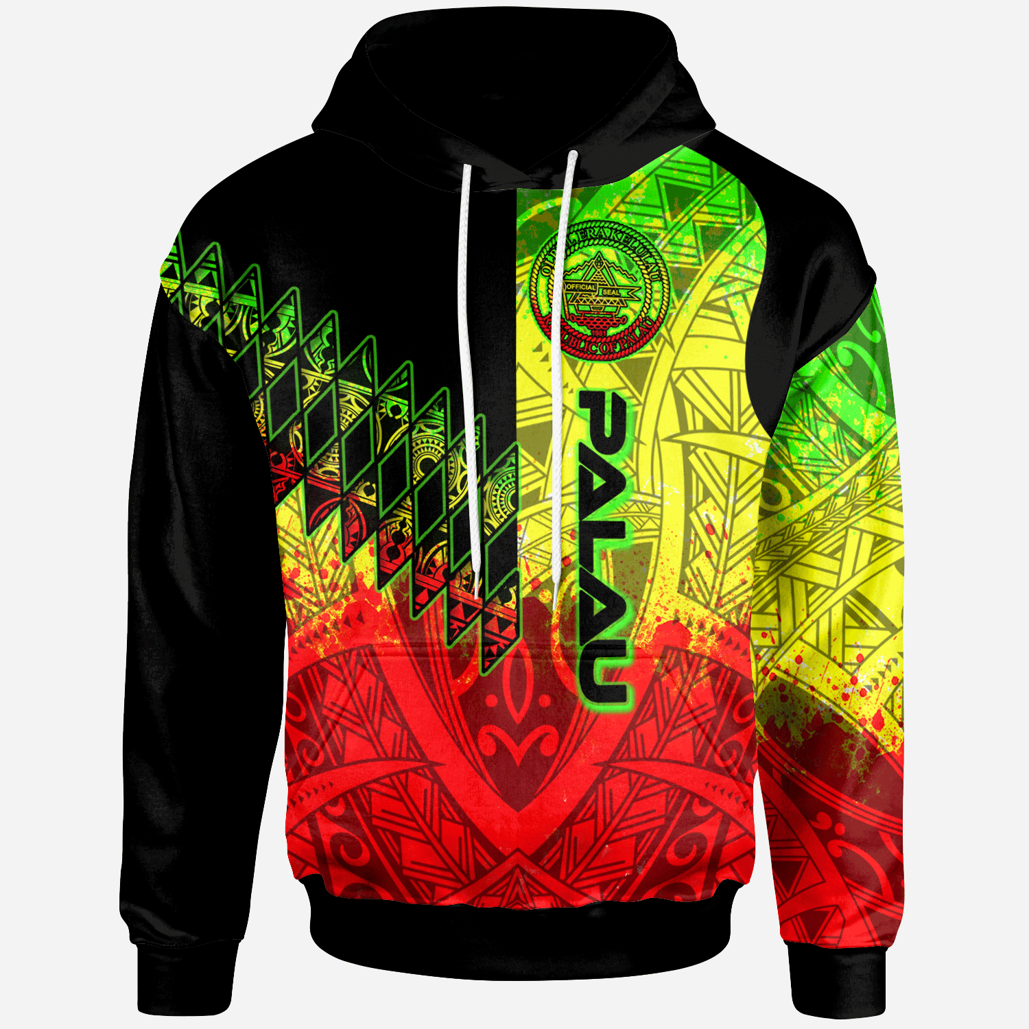 Palau Hoodie Reggage Color Symmetry Style Unisex Black - Polynesian Pride