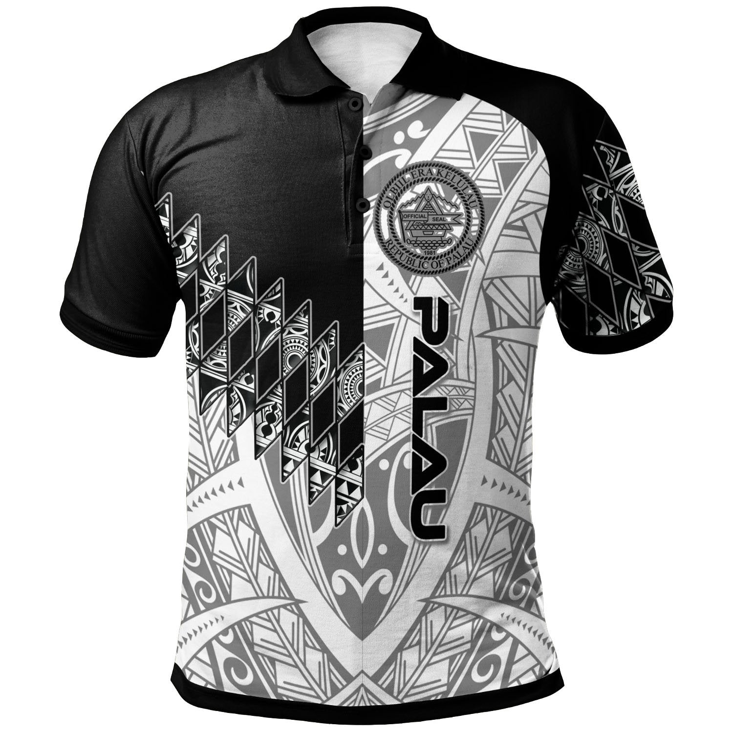 Palau Polo Shirt Symmetry Style Unisex Black - Polynesian Pride