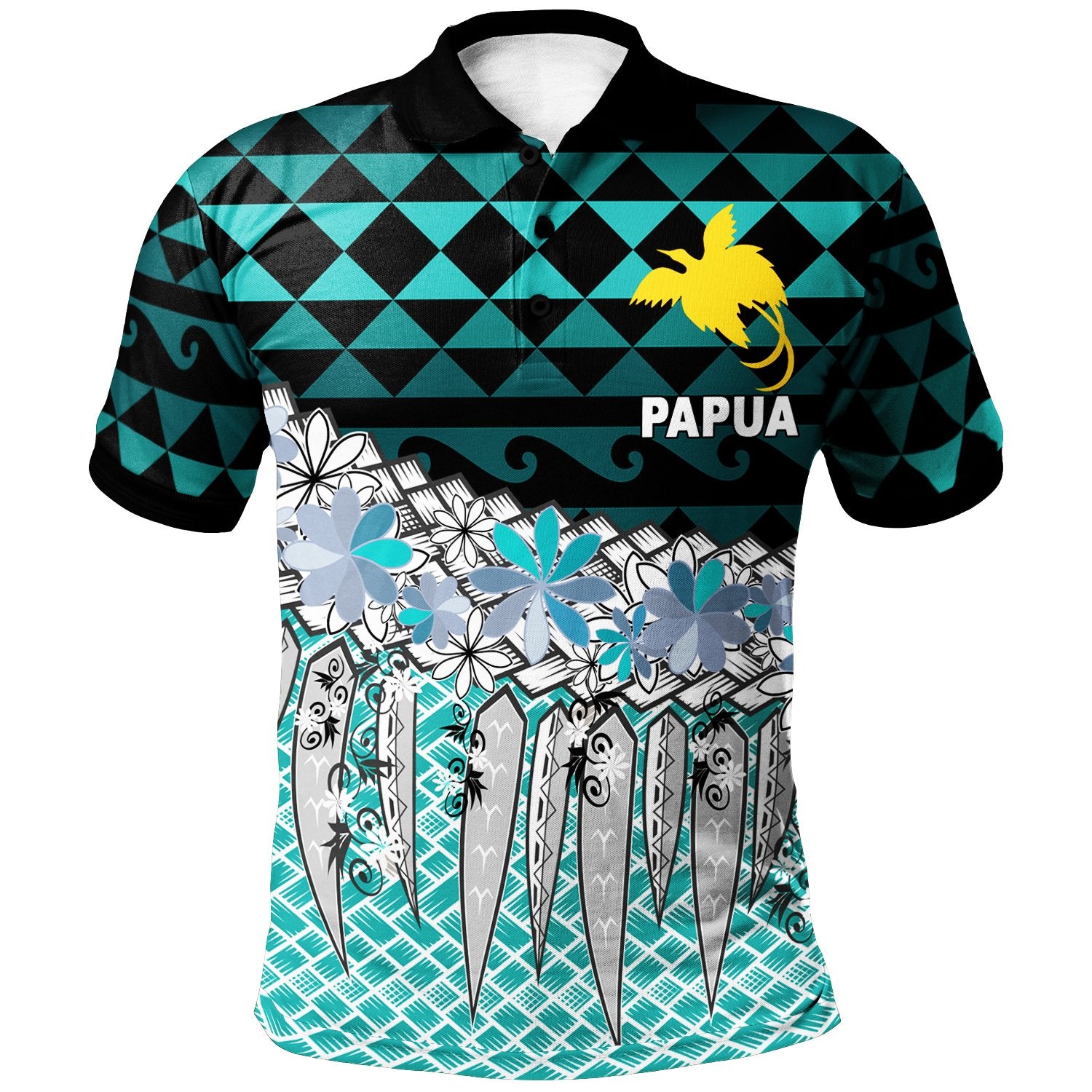 Papua Polo Shirt Coconut Leaves Weave Pattern Blue Unisex Blue - Polynesian Pride