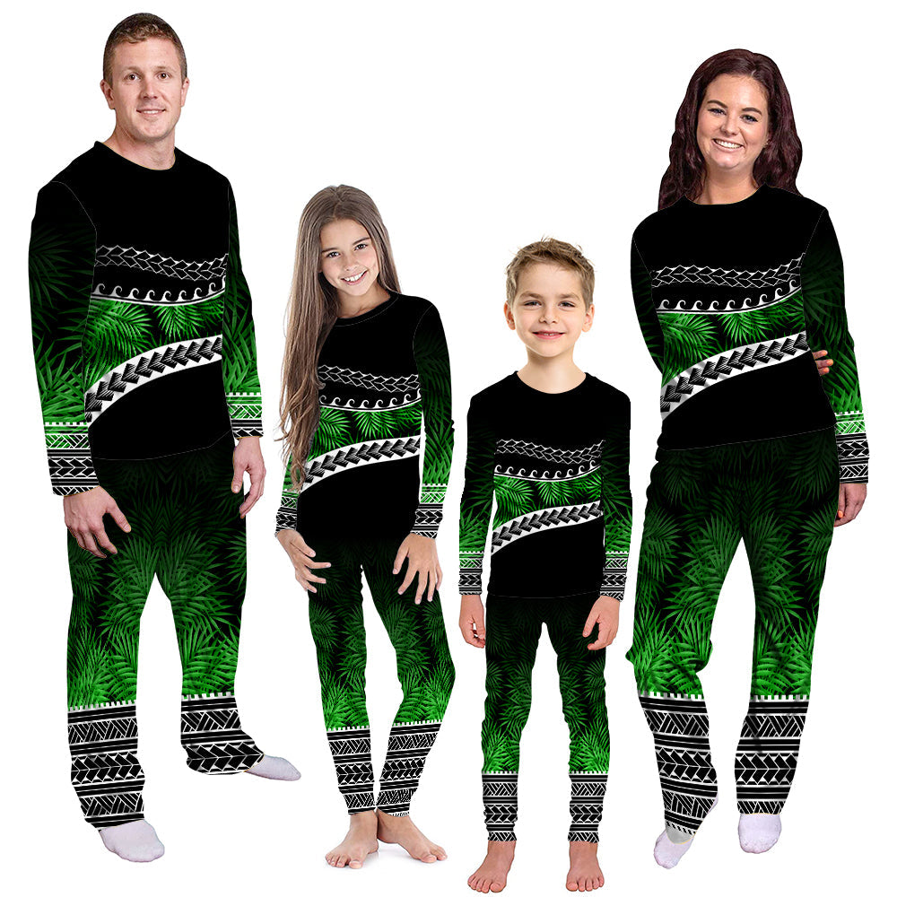 Polynesian Pattern Pajama Set Palm Style - Green LT7 Kid - Polynesian Pride