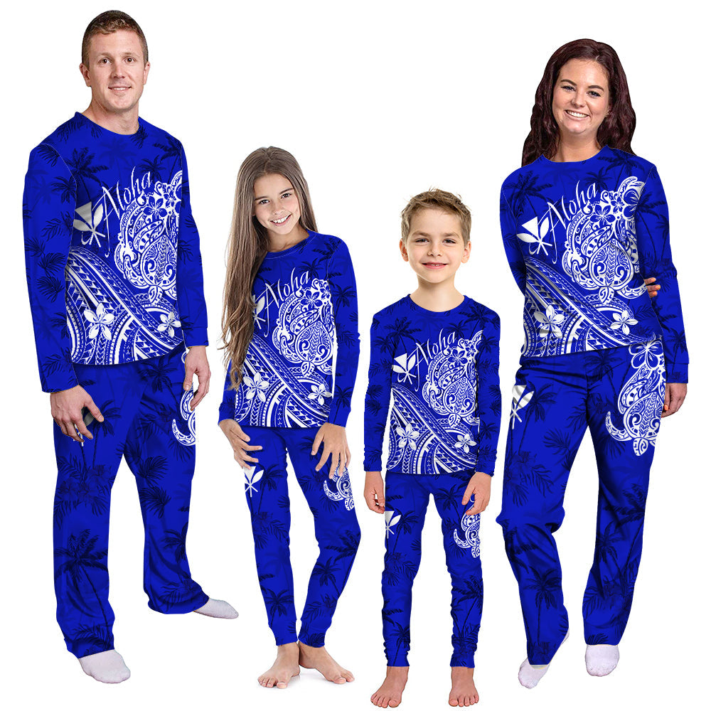 Hawaii Aloha Pajama Set Palm Trees Mix Turtle - Navy LT7 Kid - Polynesian Pride