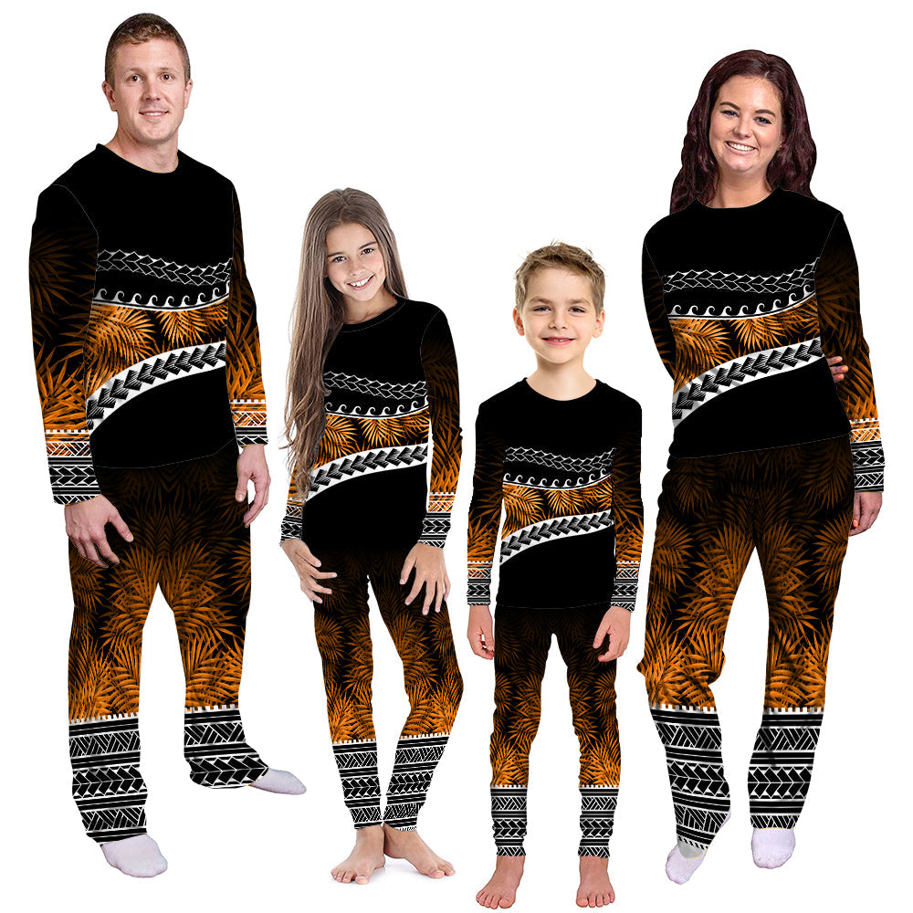 Polynesian Pattern Pajama Set Palm Style - Orange LT7 Kid - Polynesian Pride