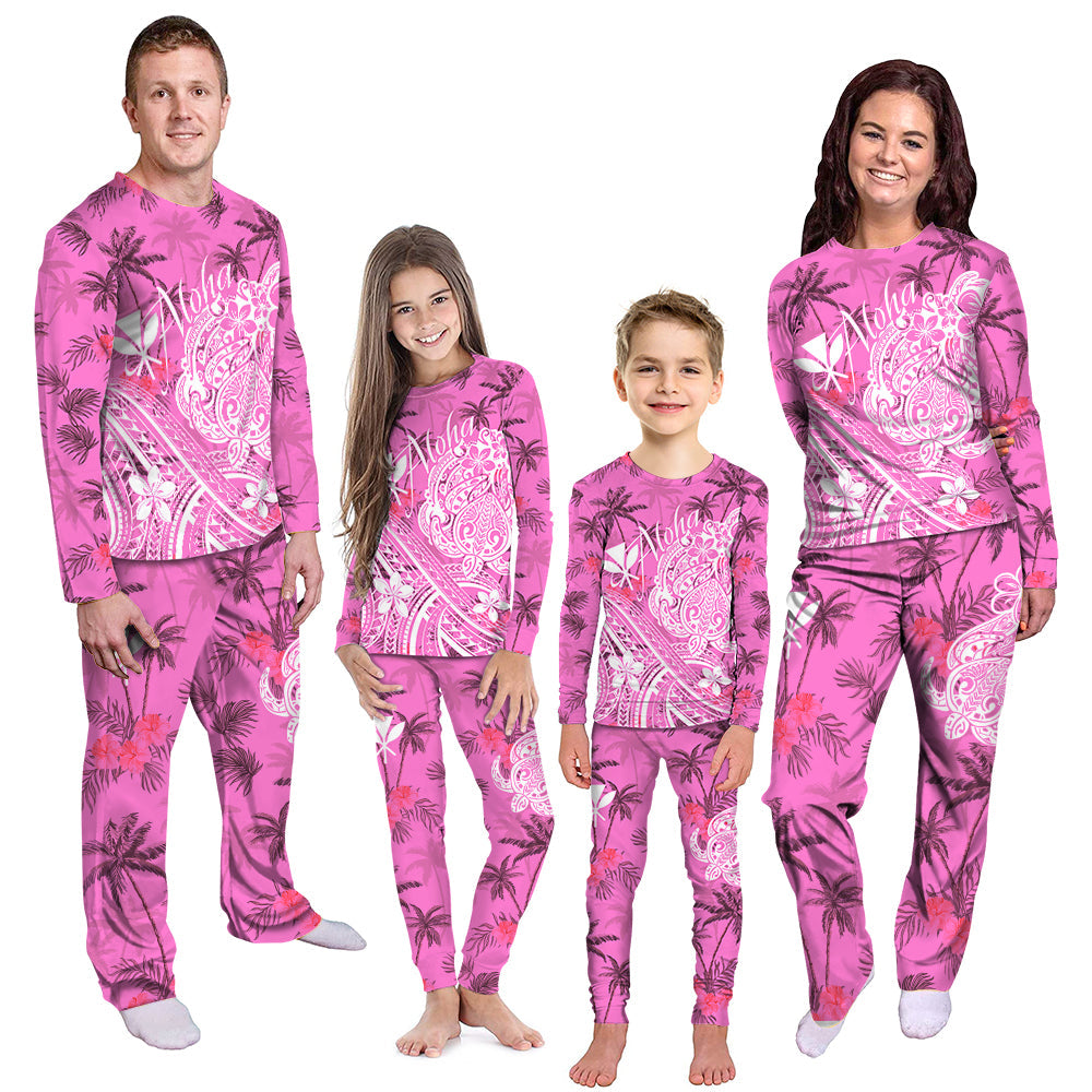 Hawaii Aloha Pajama Set Palm Trees Mix Turtle - Pink LT7 Kid - Polynesian Pride