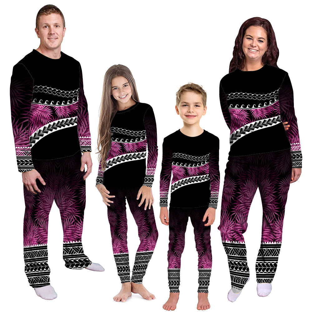Polynesian Pattern Pajama Set Palm Style - Pink LT7 - Polynesian Pride