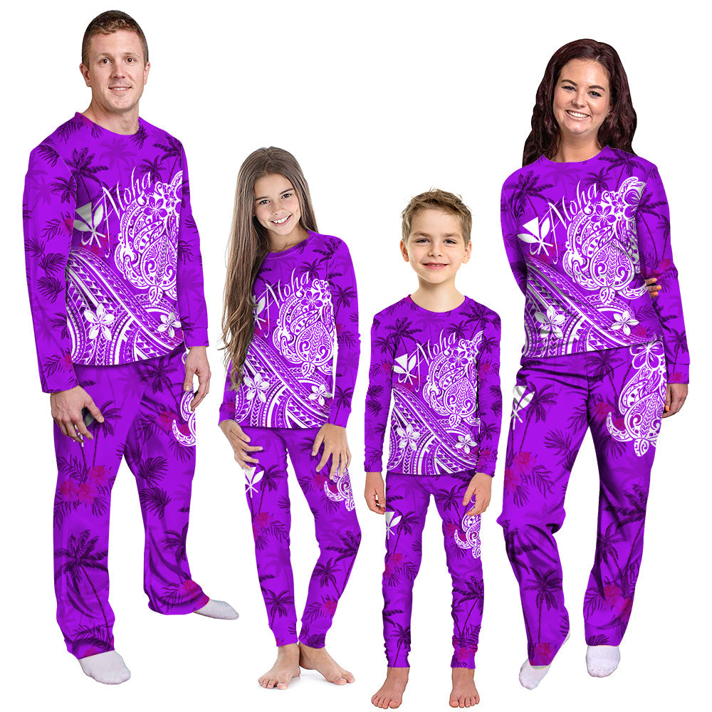 Hawaii Aloha Pajama Set Palm Trees Mix Turtle - Purple LT7 Kid - Polynesian Pride