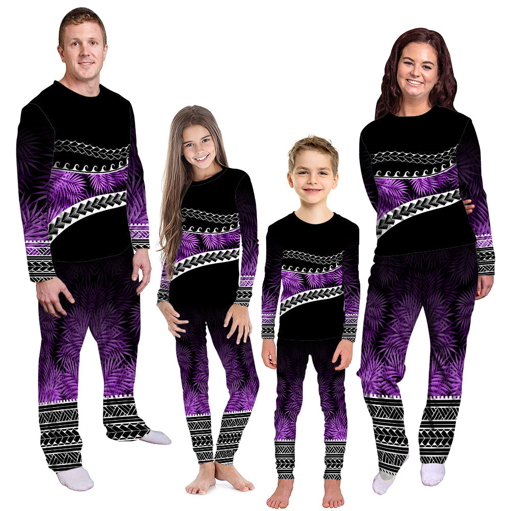 Polynesian Pattern Pajama Set Palm Style - Purple LT7 Kid - Polynesian Pride