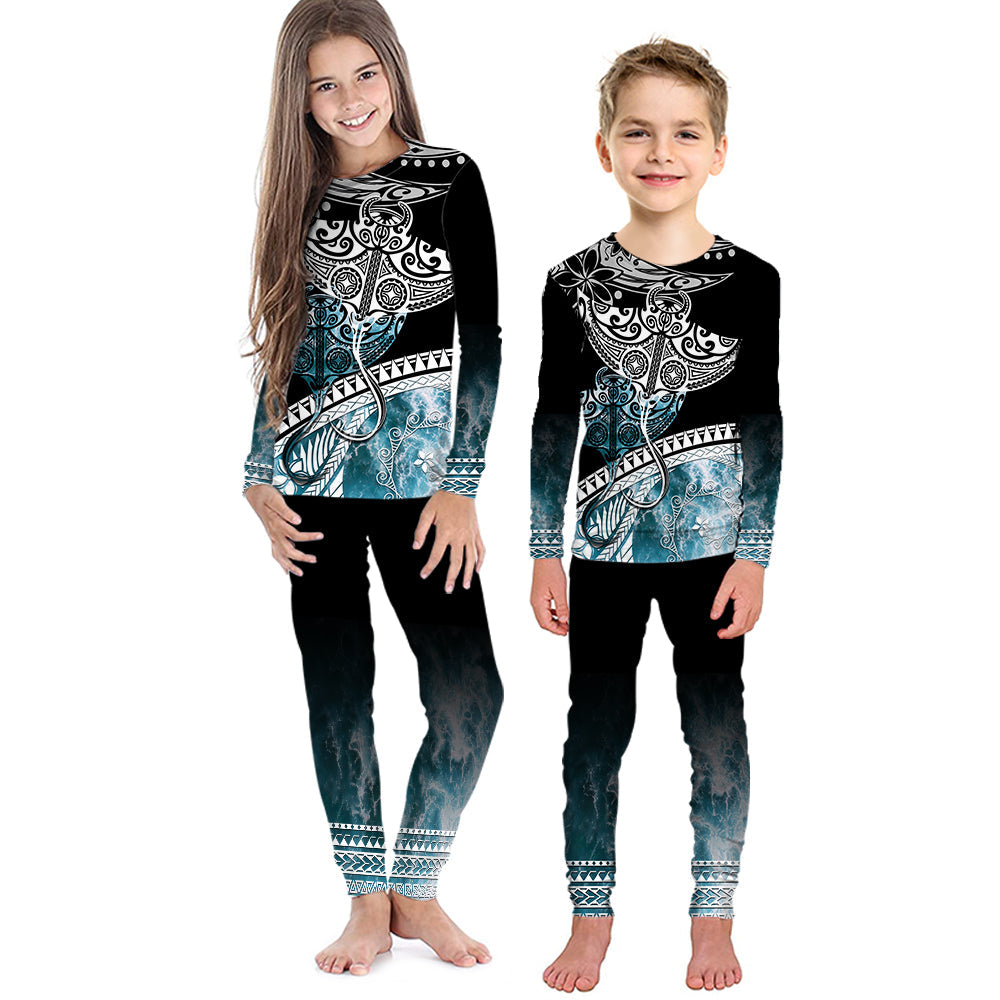 Polynesian Pajama Set KID Ocean Waves Style - Manta LT7 Black - Polynesian Pride