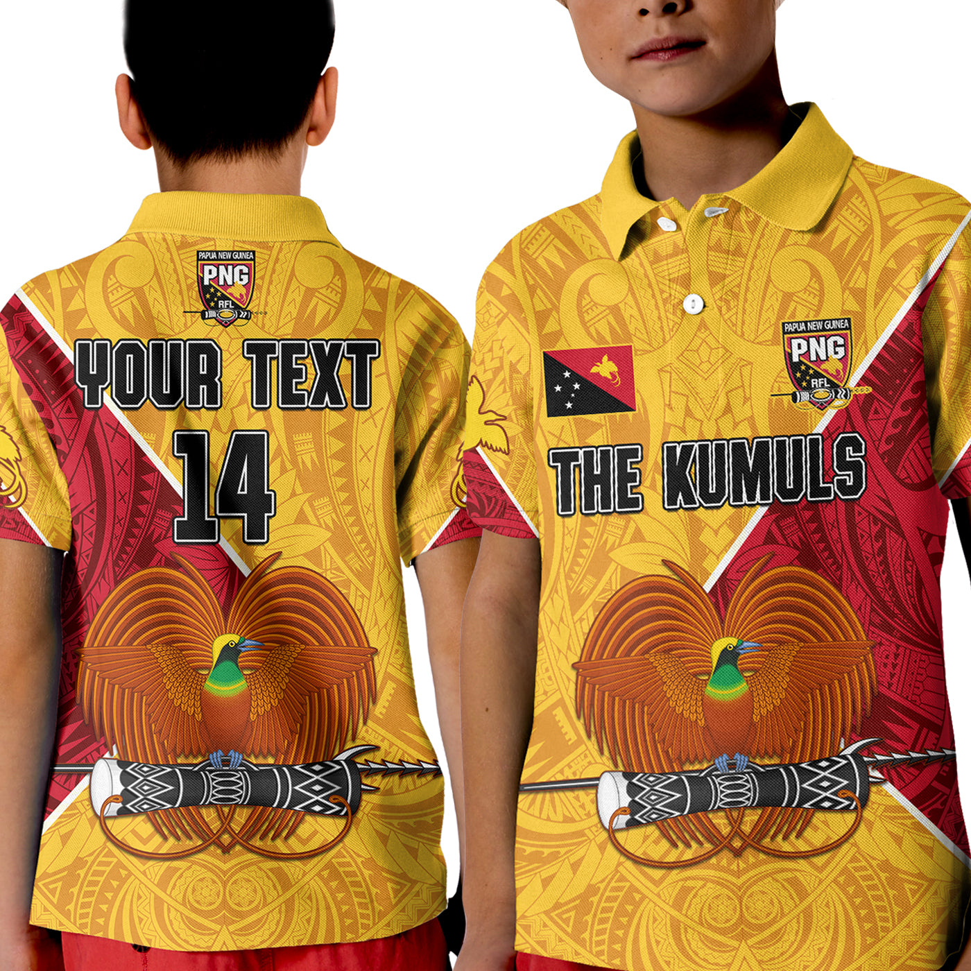 (Custom Text and Number) The Kumuls PNG Polo Shirt KID Papua New Guinea Polynesian Dynamic Style LT14 Kid Yellow - Polynesian Pride