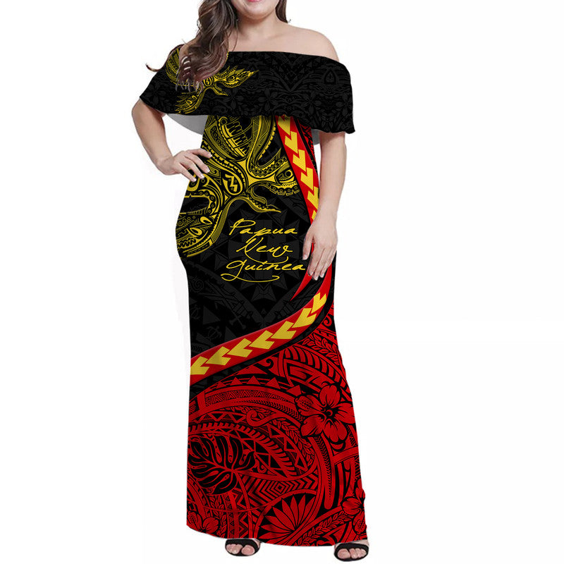 Papua New Guinea Women Off Shoulder Long Dress Unique Bird Style LT9 Women Black - Polynesian Pride