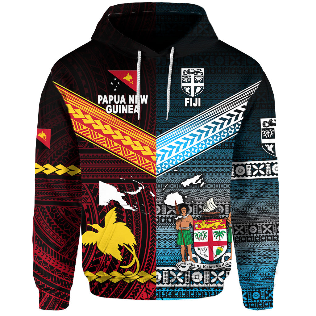 Papua New Guinea Fiji Hoodie Polynesian Tapa Together Blue LT8 - Polynesian Pride