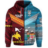 Papua New Guinea Fiji Zip Hoodie Polynesian Tapa Together Bright Color LT8 - Polynesian Pride