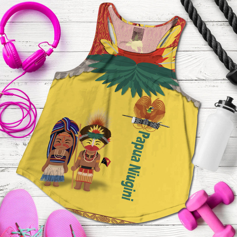 (Custom Personalised) Papua New Guinea Women Racerback Tank Indigenous PNG Huli Tapa Style LT9 Yellow - Polynesian Pride