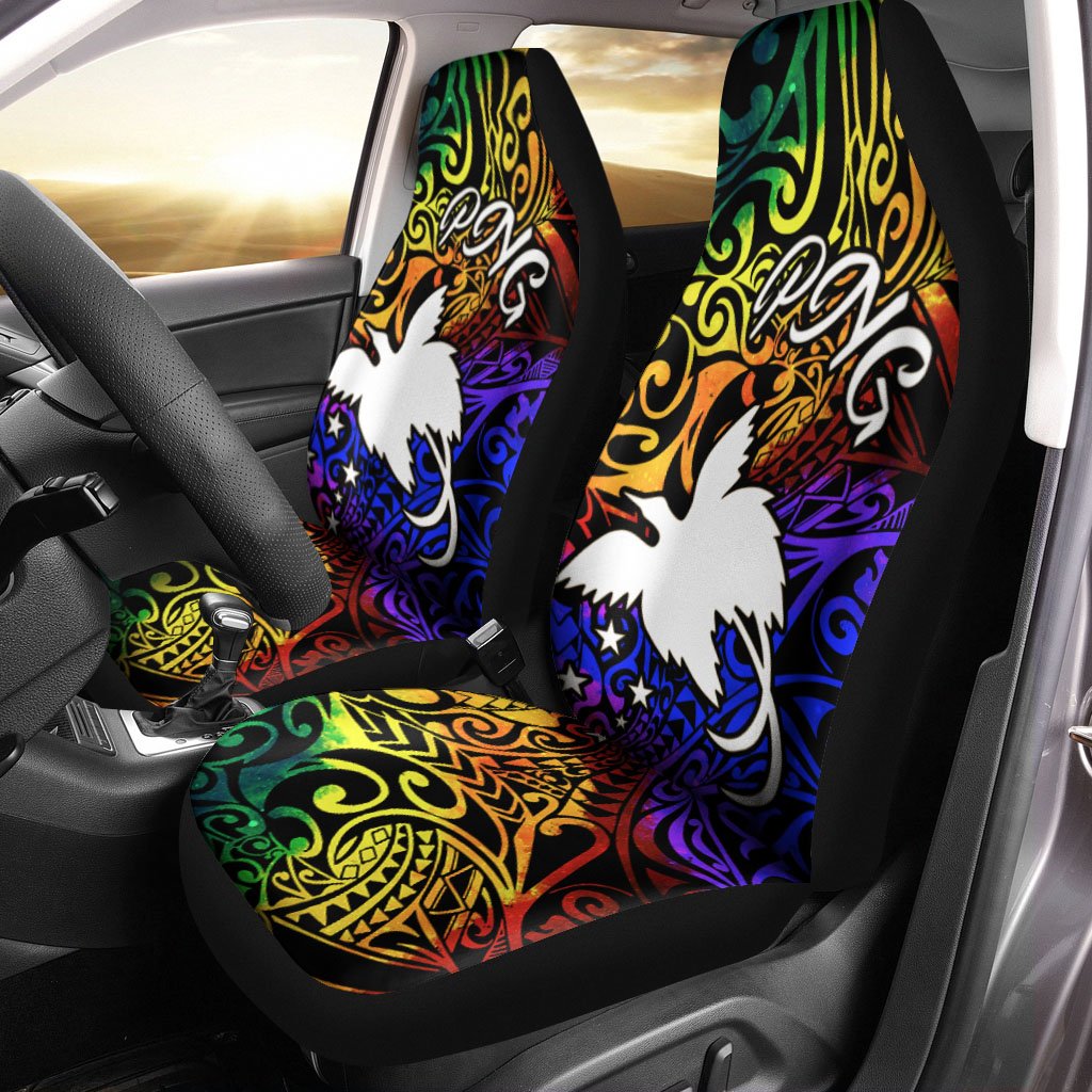 Papua New Guinea Car Seat Covers - Rainbow Polynesian Pattern Universal Fit Rainbow - Polynesian Pride