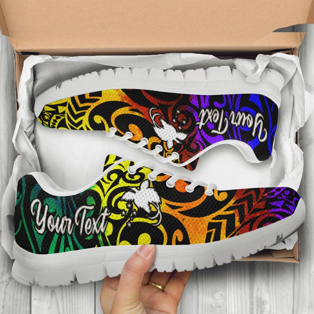 Papua New Guinea Custom Personalised Sneakers - Rainbow Polynesian Pattern - Polynesian Pride