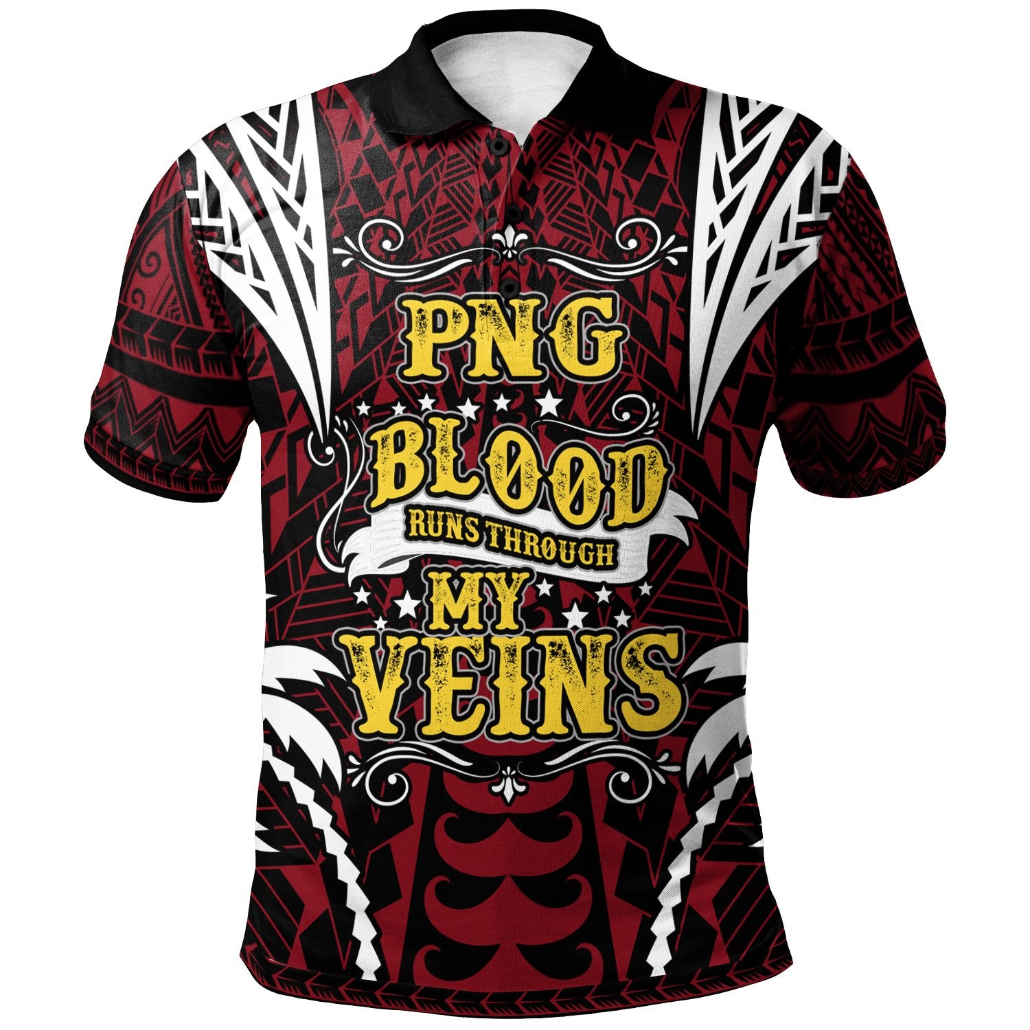 Papua New Guinea Polo Shirt Blood Runs Through My Veins Style Flag Unisex Red - Polynesian Pride