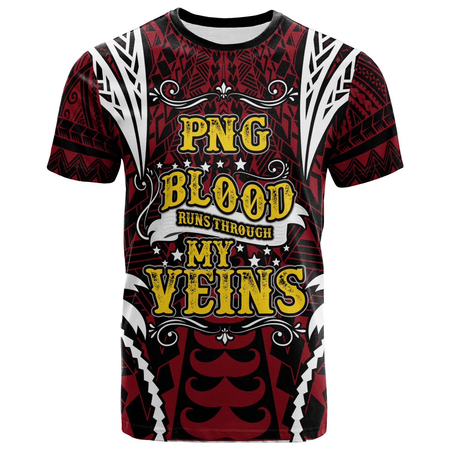 Papua New Guinea T Shirt Blood Runs Through My Veins Style Flag Unisex Red - Polynesian Pride