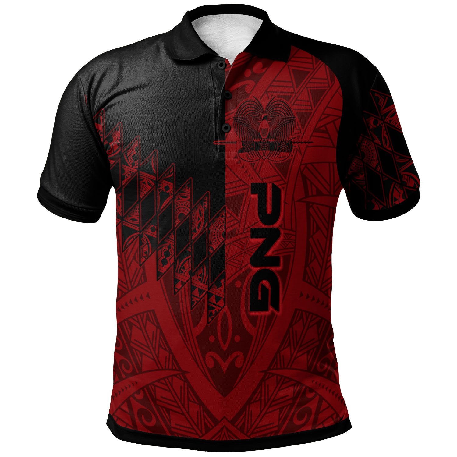 Papua New Guinea Polo Shirt Red Color Symmetry Style Unisex Black - Polynesian Pride