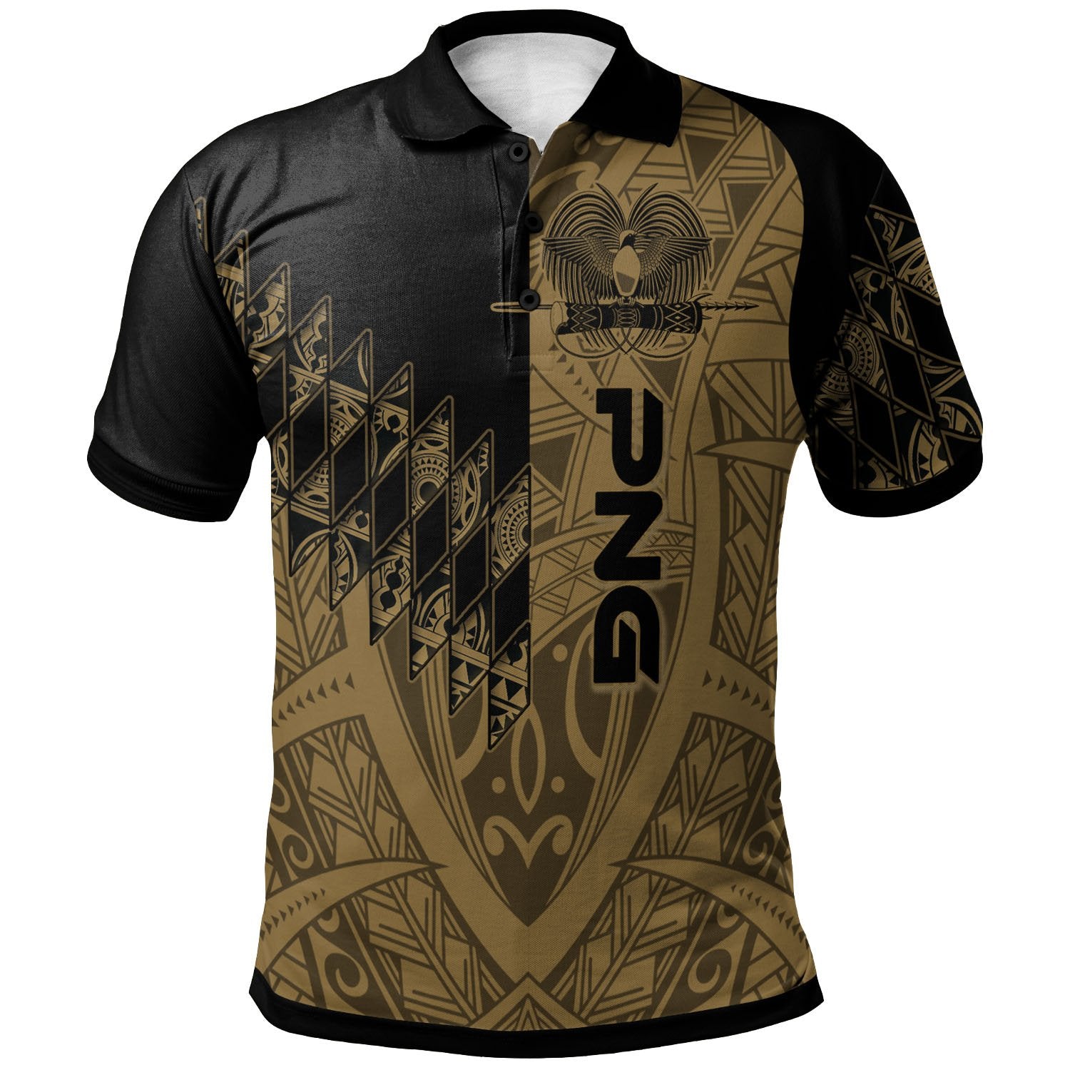 Papua New Guinea Polo Shirt Gold Color Symmetry Style Unisex Black - Polynesian Pride