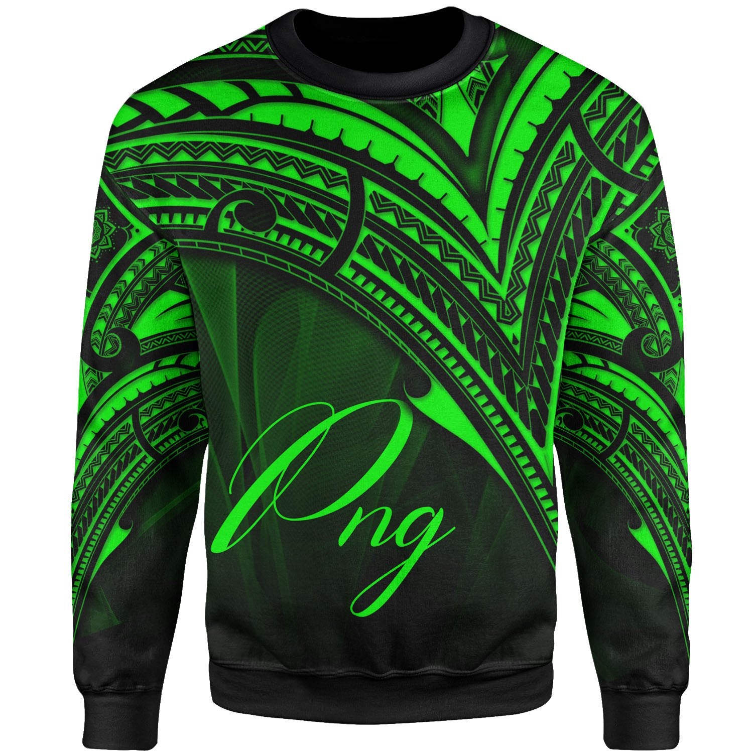 Papua New Guinea Sweatshirt - Cross Style Green Color Unisex Black - Polynesian Pride