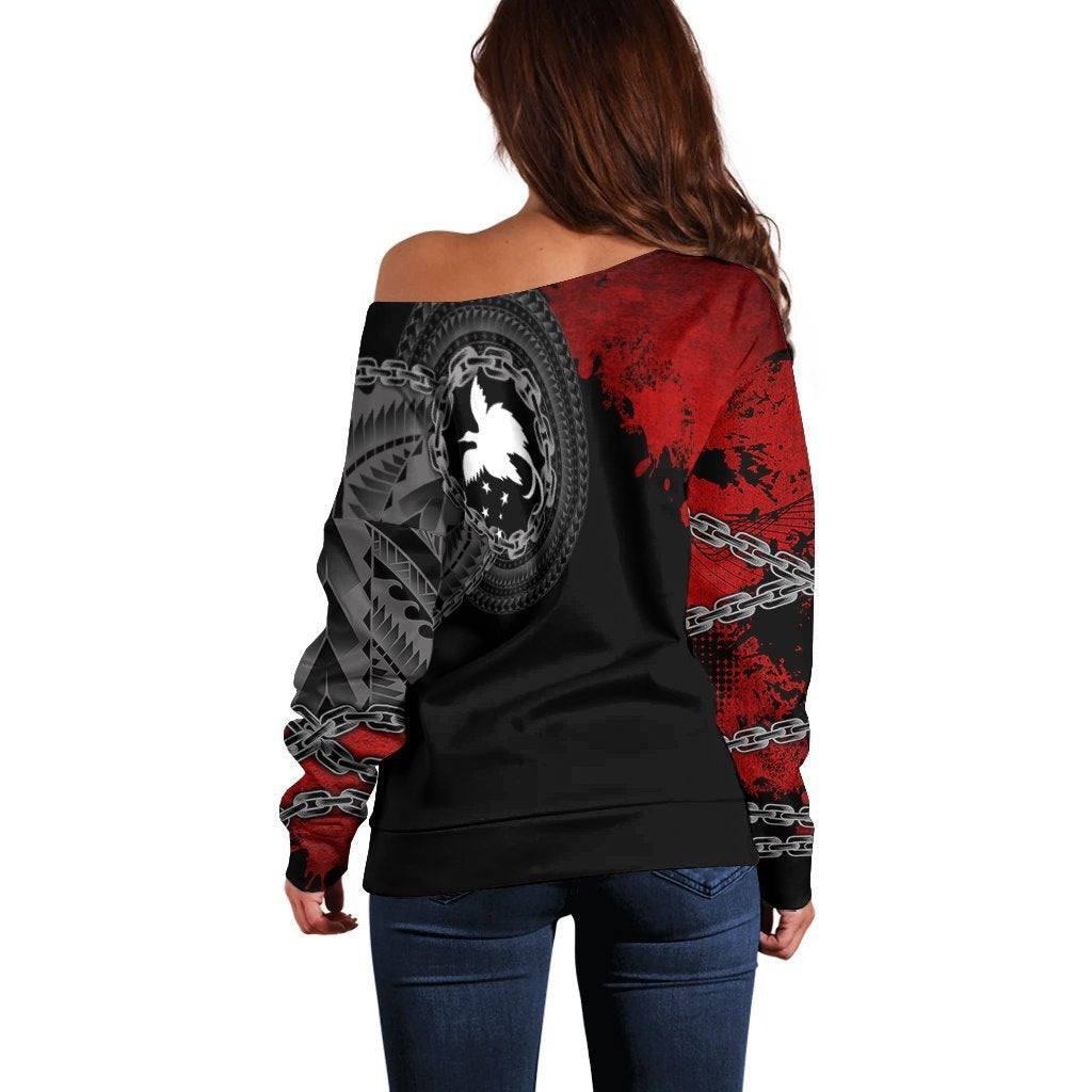 Papua New Guinea Polynesian Women's Off Shoulder Sweater - Polynesian Chain Style - Polynesian Pride