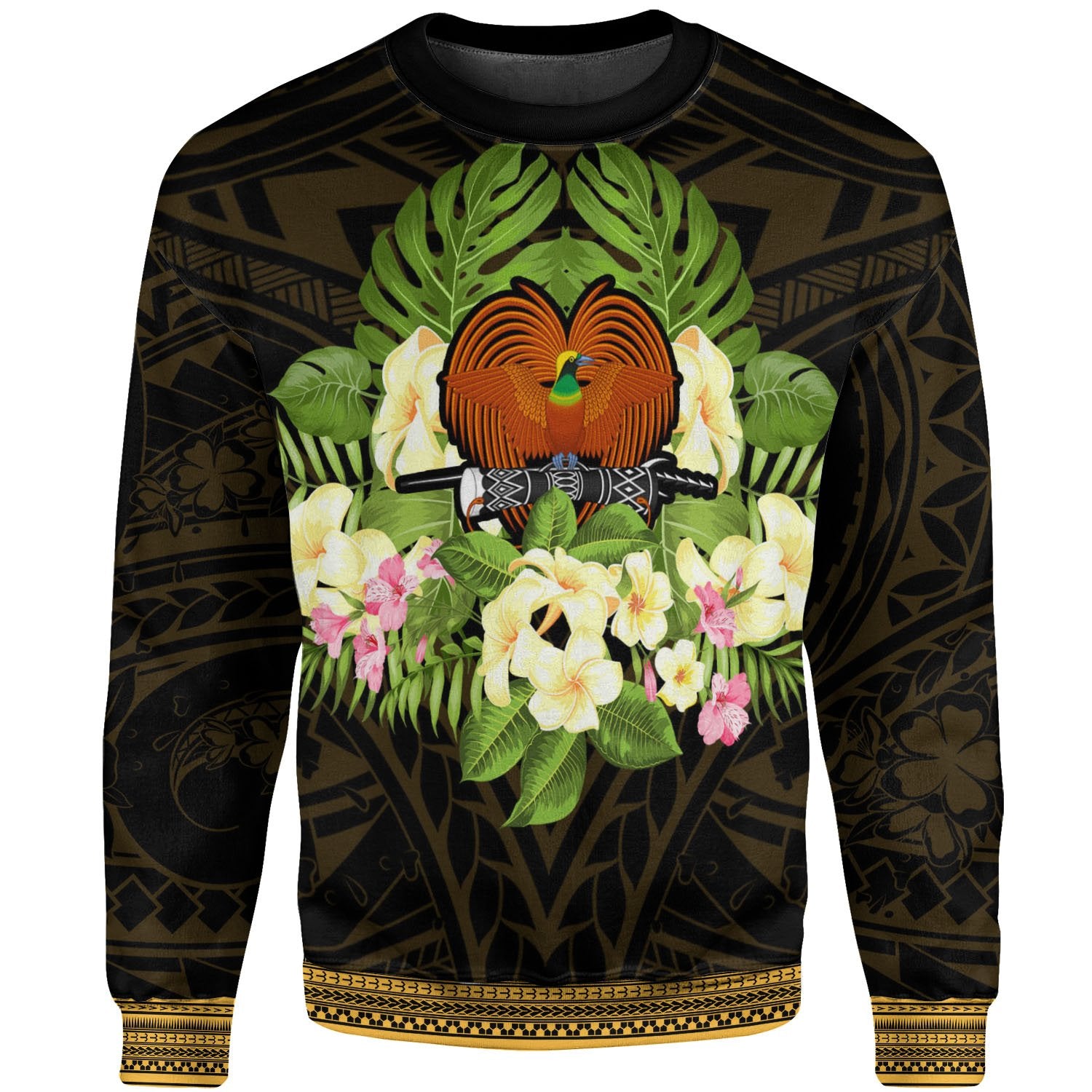 Papua New Guinea Sweatshirt - Polynesian Gold Patterns Collection Unisex Black - Polynesian Pride