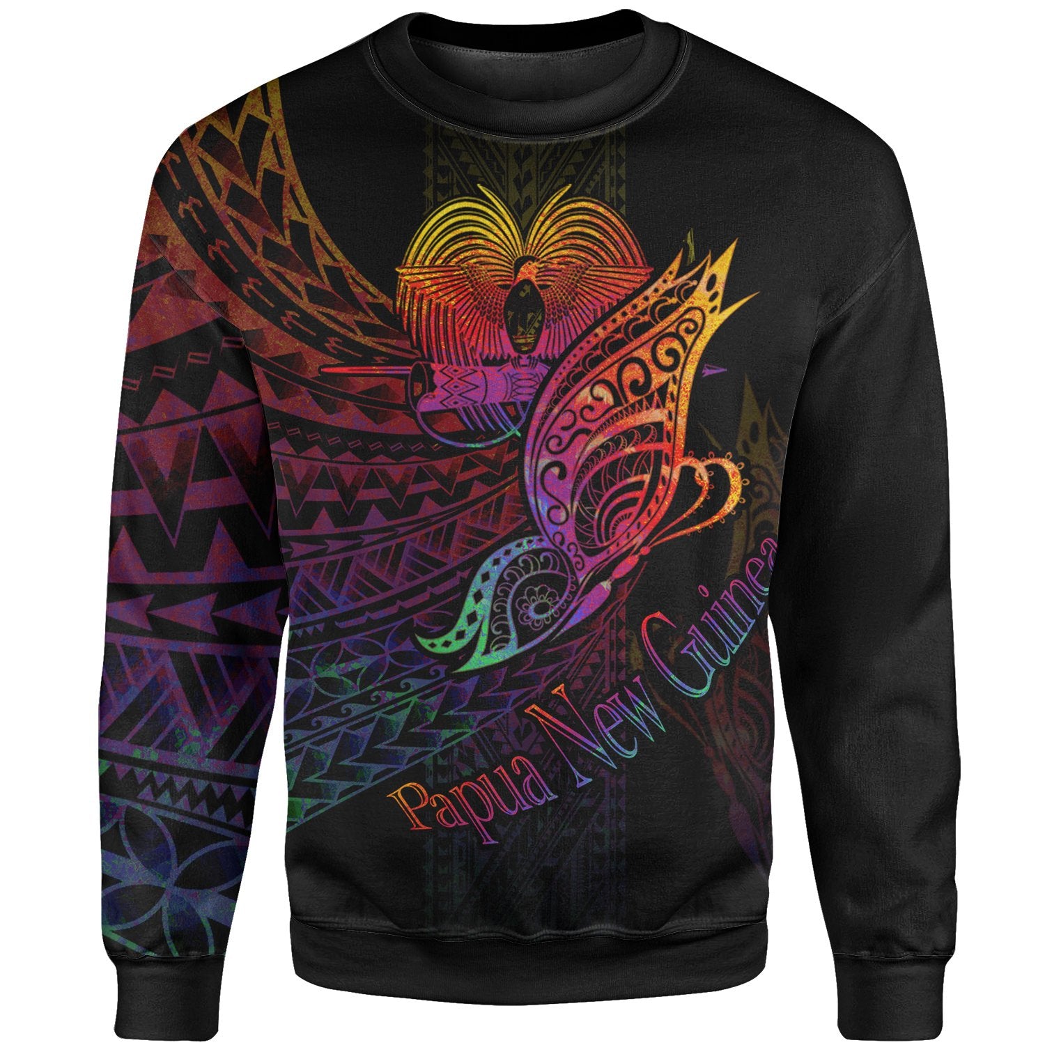 Papua New Guinea Sweatshirt - Butterfly Polynesian Style Unisex Black - Polynesian Pride