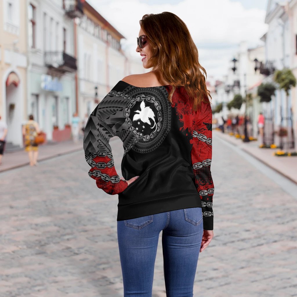 Papua New Guinea Polynesian Women's Off Shoulder Sweater - Polynesian Chain Style - Polynesian Pride