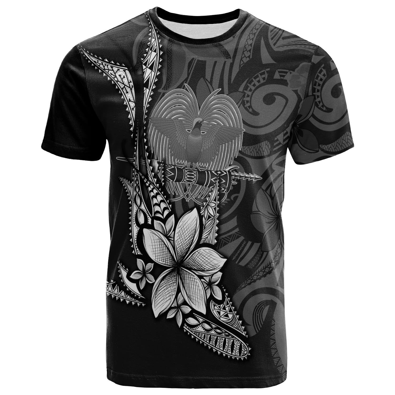 Papua New Guinea Custom T Shirt Fish With Plumeria Flowers Style Unisex Black - Polynesian Pride