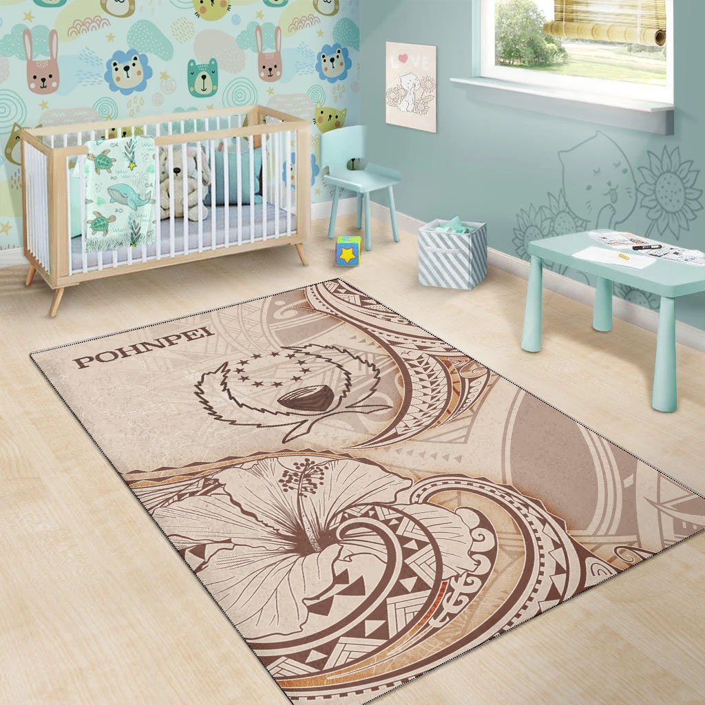 Pohnpei Area Rug - Hibiscus Flowers Vintage Style - Polynesian Pride
